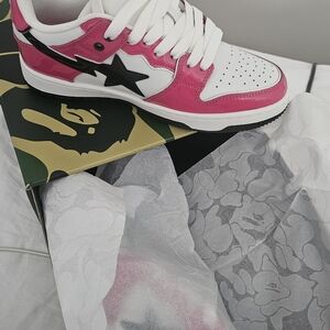 Bape Unisex Pink and White Star Sneakers